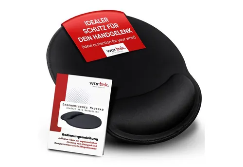 wortek Ergonomisches Mauspad mit Handgelenkauflage - Komfortables Office Mauspad mit Gelkissen, bietet Unterstützung für das Handgelenk und sorgt für ein entspanntes Arbeiten am Computer.