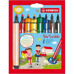 STABILO Trio Scribbi Filzstifte 8er Set - Ergonomische Dreikant-Griffform, brillante Farben und schnell trocknend, ideal für kreative Projekte