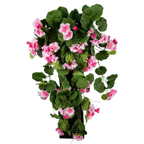 Seidenblumen Roß Geranienhänger 70cm rosa ZF, Kunstpflanzen künstliche Geranie Kunstblumen Hängegeranie, Balkon Home Decoration Deko, Balkonkasten hängende Pflanze Fake Geranien wie echt