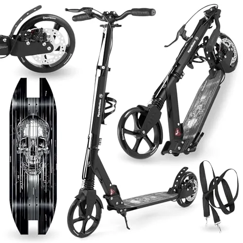 HyperMotion Skyline Black – Faltbarer Aluminium-Scooter für alle Altersgruppen - E-Scooter mit Scheibenbremse, doppelter Federung und höhenverstellbarem Lenker für maximalen Komfort und Sicherheit. Ideal für den Stadtverkehr und Freizeitaktivitäten.