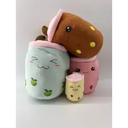 Bubble Tea Plüschtier Boba Kuscheltier Plüschpuppen Weiche Kuscheltier Tee Weiche Puppe Teetasse Kissen Kinderspielzeug (Braun-runde-Augen, 30 cm)
