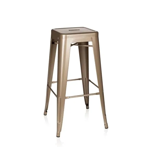 hjh OFFICE 645013 Barhocker VANTAGGIO HIGH - Stapelbarer Metall Gold Retro-Hocker - Barhocker im modernen Industry-Design, ideal für Gastronomie und Zuhause. Robust, leicht zu reinigen und platzsparend stapelbar. Belastbar bis 150kg.