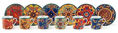 Excelsa Set von 6 Espressotassen Trinacria 7 cl Porzellan - Thermobehälter mit elegantem orientalischen Design, ideal für Kaffeeliebhaber, die Stil und Funktionalität schätzen.