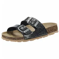 Superfit Fussbettpantoffel schwarz/silber (0100) 29 - Kinder Pantoffel mit orthopädischem Tieffußbett aus Naturkork, verstellbaren Schnallen für optimale Passform und nachhaltiger Korksohle, die keine Abdrücke hinterlässt.