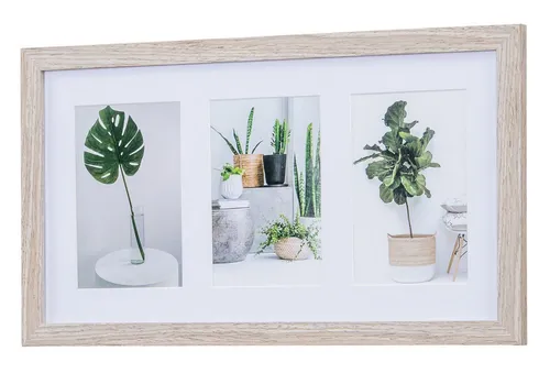 Levandeo® Bilderrahmen Collage, Bilderrahmen Collage 3 Fotos 10x15cm Eiche gekälkt MDF Passepartout