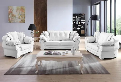 Luxus Sofagarnitur Nico - 3-tlg. Leder Polstergarnitur in Beige - Sofas mit Taschenfederkern für optimalen Sitzkomfort, sofort lieferbar und ideal für stilvolle Wohnräume.
