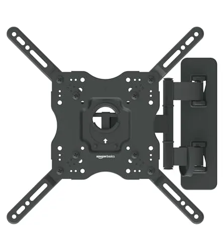 Amazon Basics TV-Halterung, schwenkbar & neigbar für 66-140 cm TVs - TV-Wandhalterung für Curved und Flach-TV bis 36 kg, mit komfortablem Neigungsbereich und 180° Drehbarkeit für optimale Sicht.