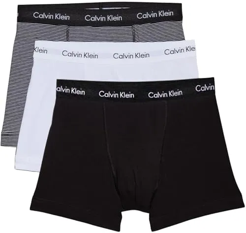 Calvin Klein Herren 3er Pack Boxershorts Trunks, Mehrfarbig (White/B&W Stripe/Black) - Retroshorts für Herren, aus weicher Stretch-Baumwolle für perfekten Sitz und hohen Tragekomfort, ideal für Alltag und Sport.