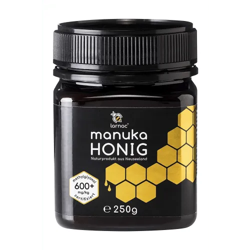 Larnac Manuka-Honig MGO 600+ (250g) - Brotaufstrich aus nachhaltiger Imkerei, zertifiziert auf Methylglyoxal-Gehalt, ideal für Gesundheit und Wohlbefinden.