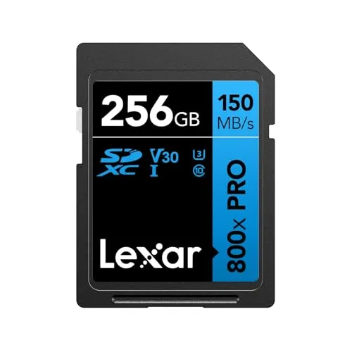 Lexar High-Performance 800x PRO SD Karte 256GB, Speicherkarte SDXC UHS-I, bis zu 150 MB/s Lesen, 45 MB/s Schreiben, V30/U3/C10 SD für Point-and-Shoot-Kameras/DSLR-Kameras der Mittelklasse/HD-Camcorder