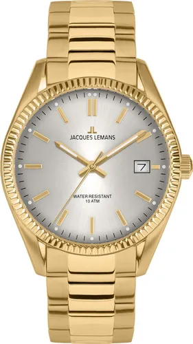 JACQUES LEMANS Damen-Quarzuhr Derby Goldfarben/Anthrazit 50-4N - Elegante Armbanduhr für Damen mit goldfarbenem Edelstahlgehäuse, 10 Bar wasserdicht und einem stilvollen grauen Zifferblatt. Ideal für jeden Anlass.