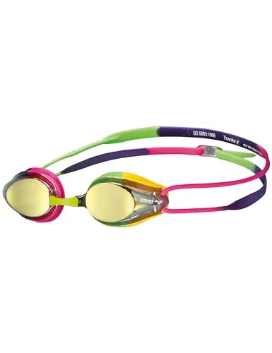 arena Tracks Junior Mirror Anti-Fog Schwimmbrille für Kinder - Schwimmbrille für Wettkampfschwimmer, mit UV-Schutz und Anti-Fog Gläsern für optimale Sicht. 4 austauschbare Nasenstege sorgen für eine perfekte Passform.