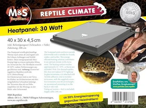 M&S Reptile Climate Heatpanel 30 Watt - Terrarienheizmatten für optimale Wärmeverteilung, ideal zur Schaffung eines perfekten Mikroklimas für Reptilien.