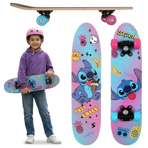 Sarcia.eu Skateboard DISNEY Stitch - Kinder Skateboard 61cm aus Holz - Skateboard für Kinder aus 9-lagigem Ahornholz, rutschfeste Oberfläche für Sicherheit und Stabilität. Leicht und kompakt, ideal für unterwegs. Offizielles DISNEY Design mit Stitch macht jede Fahrt zum Erlebnis!