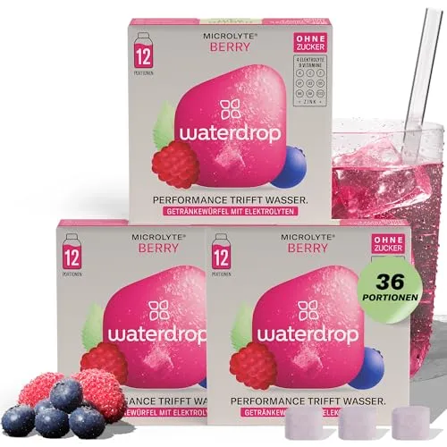 waterdrop® Microlyte Set BERRY - Elektrolyte ohne Zucker - 36 Waterdrop Drop Würfel - Elektrolyte & Vitamine - Getränk zur besseren Wasseraufnahme im Alltag & Sport - zuckerfrei, kalorienfrei & vegan