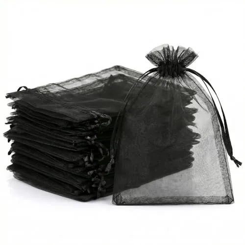 Naler 120 x Organzasäckchen Schwarz Organzabeutel Organza Schmuck Säckchen Geschenktüten für Verpackung, 10 x 15 cm