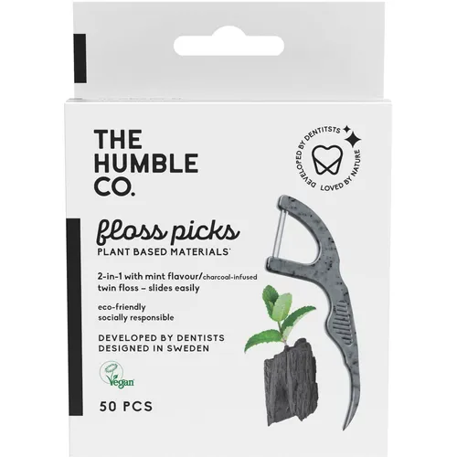 Humble Floss Picks 2-in-1, 50 Stück, Aktivkohle Minze