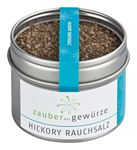Zauber der Gewürze Hickory Rauchsalz - geräuchertes Salz für Portobello-Pilze, Gemüse, Tofu oder Ei, in Gourmet-Qualität und wiederverschließbarer Aroma-Dose, 110 g