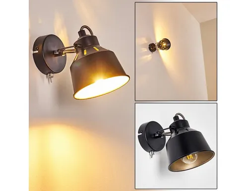 hofstein Wandleuchte Rimini – Verstellbare Wandlampe in Schwarz/Gold - Moderne Wandleuchte im Vintage-Design, ideal für Flur oder Wohnzimmer. Verstellbar und aus robustem Metall für stimmungsvolle Beleuchtung, ohne Leuchtmittel.