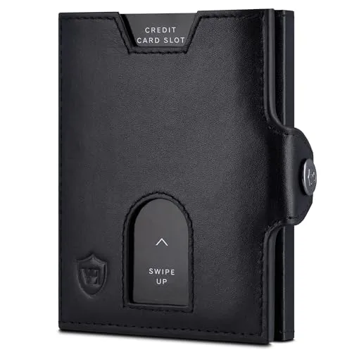 VON HEESEN Slim Wallet mit RFID Schutz - Geldbörse Herren klein - Mini Geldbeutel Damen Portmonee - Kartenetui Echtleder Karten Portemonnaie - Leder Kreditkartenetui Schwarz Glatt