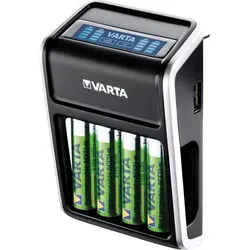 VARTA LCD Plug Charger mit 4 AA Akkus 2100 mAh - Praktisch und Kompakt - Kompakter Steckerlader für AA, AAA und 9V-Batterien. Mit LCD-Display für Ladezustand und USB-Ausgang zum gleichzeitigen Laden von Geräten. Sicherheit und modernes Design vereint!