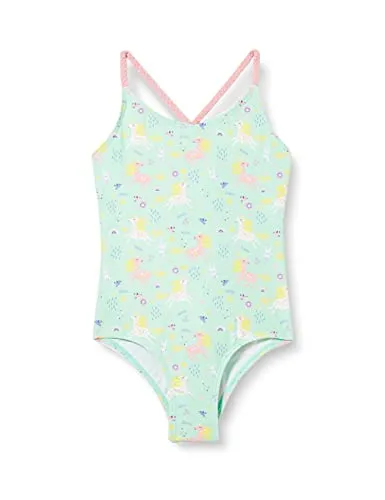Playshoes Badeanzug in Mint/Bunt, Größe 98/104 - Baby-Bademode mit UV-Schutz 50+, schnelltrocknend und mit süßen Rüschen – perfekt für kleine Schwimmabenteuer!