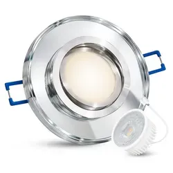 SSC-LUXon Design Glas MIRELLA Einbaustrahler extra flach mit LED Lampe 4W neutralweiß 230V - Deckenleuchte Einbau schwenkbar silber rund