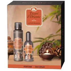 Tesori d'Oriente Lotusblüte Geschenkset - Geschenkset mit Deodorant und Parfum der Pflegelinie 'Fior di Loto'. Erleben Sie den warmen Duft der Lotusblüte und verwöhnen Sie Ihre Sinne mit diesem besonderen Set, perfekt für jeden Anlass.
