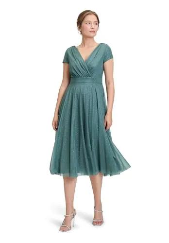 Vera Mont Damen Cocktailkleid im Glitzer-Look 48, Green/Grey - Elegantes Cocktailkleid von Vera Mont im Glitzer-Look, mit ausgestellter Passform und Midi-Länge – ideal für festliche Anlässe.