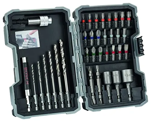 Bosch Accessories Professional 35tlg. HSS-G Metall Bohrer und Bit Set - Werkzeug-Sets für legierte und unlegierte Stähle, Profiqualität mit selbstzentrierender Kreuzschliffbohrspitze und Farbkodierung für einfache Bitauswahl