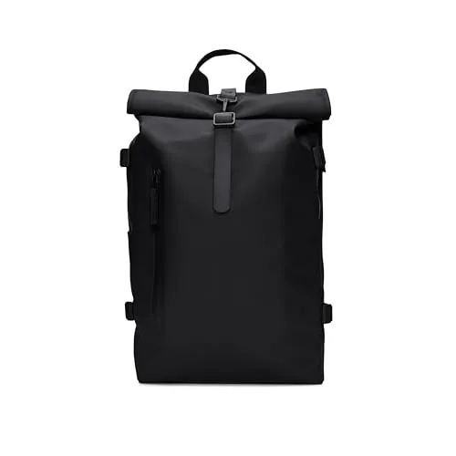 Rains Rolltop Rucksack Large W3 23 - Wasserdichter Daypack in Schwarz - Stylischer und praktischer Daypack mit Rolltop, 23 l Volumen und wasserdichtem Material - ideal für Freizeitaktivitäten.