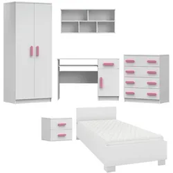 Deine Möbel 24 Kinderzimmer-Set Inge, Weiß-Rosa, Holzwerkstoff - Das Kinderzimmer-Set Inge vereint modernes Design mit Funktionalität. Die schlichten Möbel in Weiß und die wählbaren Holzgriffe bieten individuelle Gestaltungsmöglichkeiten für kreative Kinderzimmer.