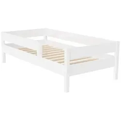 Lukdom Kinderbett 90x180 cm, Weiß, Holzwerkstoff - Gemütliches Kindermöbel für Kinderzimmer - Kuscheliges Kinderbett mit Rausfallschutz und Lattenrost. Stabil und belastbar bis 150 kg – ideal für gemeinsame Kuschelzeiten. Einfacher Aufbau dank bebilderter Anleitung. Perfekt für ein harmonisches Kinderzimmer!