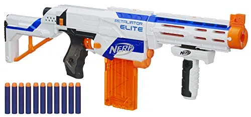 NERF N-Strike Elite Retaliator - Spielzeug-Schaumstoff-Blaster mit 4-in-1-Funktionen: abnehmbare Schulterstütze, Laufverlängerung und Handgriff. Ideal für spannende Action mit 12 Darts und bis zu 27 m Reichweite!