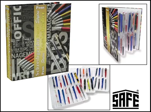 SAFE 7929 Schreibgeräte Sammelalbum A4 + 2 Blister Für 32 Pfüller Kugelschreiber