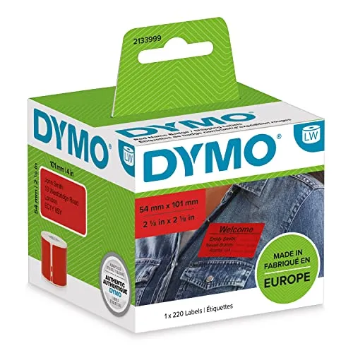 DYMO Original LabelWriter Versandetiketten (Groß) - Selbstklebend, Schwarz auf Rot, 54 mm x 101 mm - Drucker: 220 Easy-Peel-Etiketten für präzise Etikettierung ohne Tinte, ideal für Versand und Namensschilder. Schnelles Etikettieren dank praktischer Rollenverpackung.