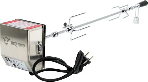 BBQ-Toro Grillspieß Set 90 cm - Grilldrehspieße für Gasgrills, mit 220V Motor für gleichmäßiges Grillen von bis zu 4 kg, inklusive Zubehör für einfache Montage und optimale Fixierung des Grillguts.