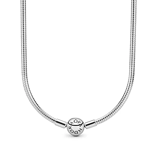 PANDORA Damen Halskette Silber 590742HV-42 - Ketten für Damen, elegante 42 cm lange Schlangenkette aus 925 Sterling Silber mit kugelförmigem Clip-Verschluss und Logogravur für einen stilvollen Look.
