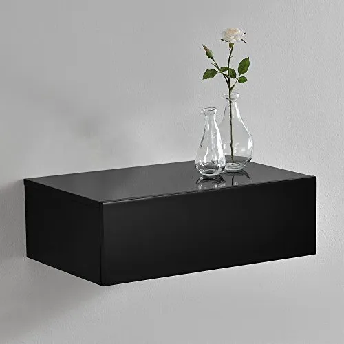 [en.casa] Wandregal Oslo mit Schublade – Elegantes Hängeregal in Schwarz Hochglanz - Stilvolles Wandregal mit praktischer Schublade für zusätzlichen Stauraum. Robuste Konstruktion, die bis zu 15 kg tragen kann. Einfache Montage für sofortige Nutzung und ideal zur Präsentation Ihrer Gegenstände.