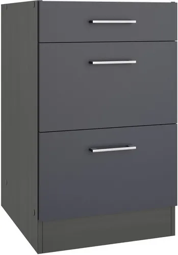 KOCHSTATION Unterschrank KS-Milan 50 cm, mattschwarz oder hochglänzend - Praktischer Unterschrank im Landhausstil für mehr Stauraum in der Küche. Stabil aus MDF gefertigt und mit langlebigen Metallgriffen ausgestattet, bietet er bis zu 50 kg Belastbarkeit. Perfekt für stilvolle Einrichtung!