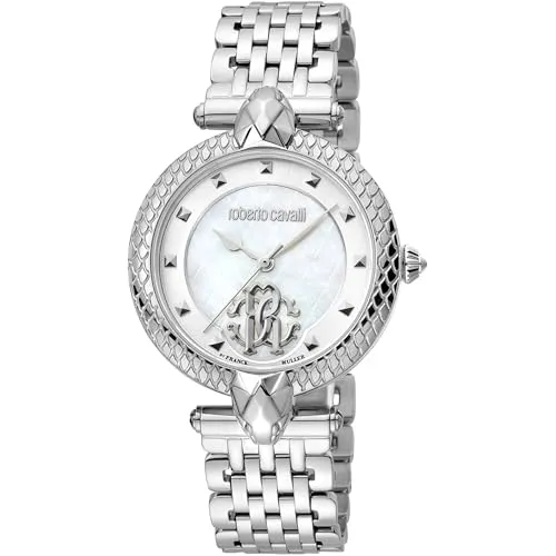 Roberto Cavalli by Franck Muller Damen Analog Quarz Uhr mit Edelstahl Armband RV1L130M0041