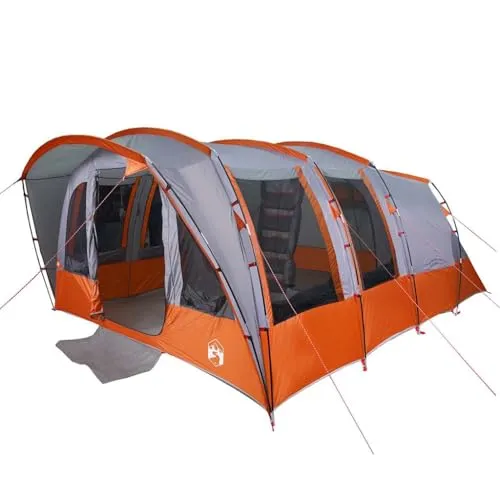 vidaXL Tunnel Familienzelt 8 Personen, Campingzelt mit Steckverbindungssystem, Wasserdicht Tunnelzelt mit Heringen Abspannseilen, Gruppenzelt, Grau 185T Polyester
