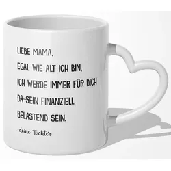 22Feels Tasse Mama Geschenk von Tochter Muttertag Geburtstag Mutter Weihnachten Frau, Keramik, Made In Germany, Spülmaschinenfest, Herzhenkel weiß