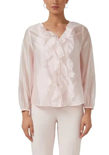 s.Oliver Lyocell-Bluse mit Volants - Elegante Bluse aus hochwertigem Lyocell, glänzende Optik und Rüschen als Blickfang. Ideal für besondere Anlässe oder das Business-Outfit, mit langen Ärmeln und V-Ausschnitt für einen femininen Look.