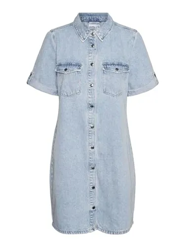 VERO MODA Vmjennie Ss Short Denim Dress Mix Noos - Freizeitkleider für Damen, modernes Denim-Kleid mit Knopfleiste und Hemdkragen, ideal für lässige Outfits im Sommer.
