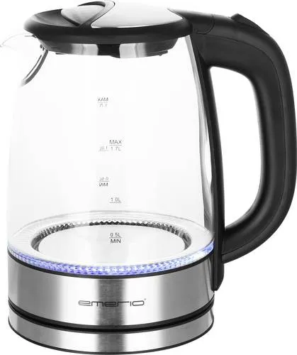 Emerio Wasserkocher WK-119988, 1,7L Glasgehäuse, 2200W - Wasserkocher aus hitzebeständigem Borosilikatglas, BPA-frei für reinen Geschmack. Leistungsstark mit 2200 Watt, 360° drehbar und sicher mit Trockengeh- und Überhitzungsschutz.