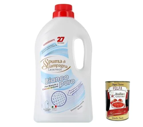 6x Spuma di Sciampagna Detersivo Lavatrice Bianco Puro, Flüssigwaschmittel Desinfizierendes Flüssigwaschmittel, 27 Wäschen,1215ml + Italian Gourmet polpa 400g
