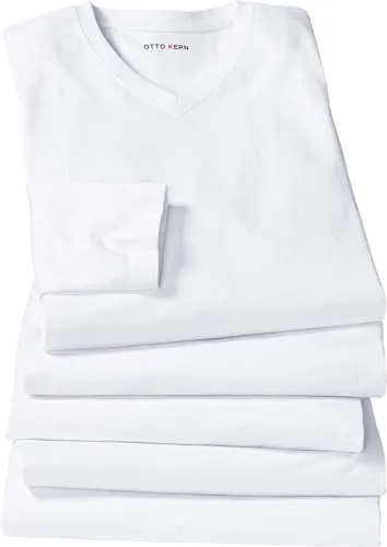 Otto Kern Langarmshirt 5er Pack, Longsleeve Herren aus 100% Baumwolle, V-Ausschnitt, Basic T-Shirt, Weiß, Gr. 4XL
