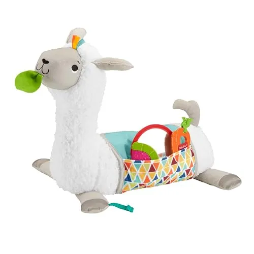 Fisher-Price 4-in-1 Lama Spielkissen - Motorikspielzeug für Babys ab der Geburt mit 4 Spielmöglichkeiten und 3 Mitnehm-Spielzeugen. Unterstützt die Entwicklung von Seh-, Hör- und Tastsinn, ideal für die Bauchlage.
