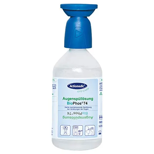 ACTIOMEDIC Augenspülung mit phosphatgepufferter Spüllösung BioPhos®74 4,9% I Phosphatgepufferte Augenspüllösung I Sterile Augenspüllösung für Chemikalien I 500 ml